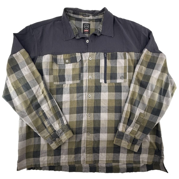Wrangler Other - Wrangler ATG Flannel Shirt Jacket Mens 2XL Green Plaid Button‎ Up Outdoor Hiking